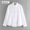 women simply solid color pleats casual linen smock blouse office lady long sleeve shirt chic chemise blusas tops LS6928 210420