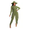 Tassel Jumpsuits For Women High Quality Frosted Fabric Lovely Solod Color Long Sleeve Rompers Fashion Zipper Bodysuit