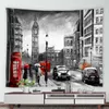Tapestries retro London Building Tapestry Red Telefoon Booth Big Ben Black Witstijl Wall Hangende thuis Slaapkamer Deken