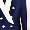Navy Blau Frauen Jacke Mantel Mode Metall Schnalle Zweireiher Langarm Schlank Schal Kragen Arbeit BusinSuit Blazer Frauen X0721