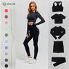 2pcs / Set Vital Femmes Sport Costume Yoga Set Gym Vêtements d'entraînement à manches longues Fitness Crop Top + Taille haute Energy Leggings sans couture 210813