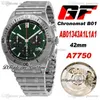 GF B01 ETA A7750 Cronografo automatico Orologio da uomo 42mm Quadrante verde Stick Markers AB01343A1L1A1 Bracciale in acciaio inossidabile Super Edition Puretime