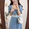 Cotton and Linen Summer Dress Korean Solid Short Sleeve Medium-Length es Women Vintage Maxi Vestidos 8943 50 210508