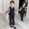 Teen Mädchen Kleidung Plaid Bluse + Weste Hosen Pearls Trainingsanzug Mädchen Frühling Herbst Trainingsanzüge für Kinder 210527