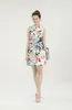 Women's Runway Dresses O Neck Sleeveless Printed Beaded Fashion Dobby Short Dress Vestidos