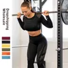 Kvinnor sömlösa gym sätter höga midja mesh leggings skjortor kostym långärmad fitness träningsport spetsar tunn sport 210930