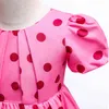 Été fille coton tenue décontractée manches bouffantes à pois rose rouge robe à volants pour filles 2 à 10 ans vêtements pour enfants Q0716