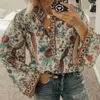 JOCOO JOLEE Zarif Lady Gömlek Rahat Uzun Kollu V Boyun Vintage Çiçek Baskı Gevşek Bluz Kadın Yaz Plaj Holioday Tops 210518