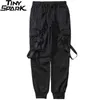 Hip Hop Streetwear Calças de Carga Bolso Homens Harajuku Harem Pant Swag Ribbon Calças Calças Preto HipHop Sweatpants High Street 211112