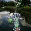 Milky Pink Purple Green Glass Bongs Turbine Perc Water Pipes Shisha Double Recycler Fabische Eieröl Dab Rigs 10 Zoll 14 mm Weibchengelenk 4 Dicke mit Schüssel