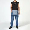 Męskie Dżinsy Kombinezony Mody Męskie Paski Dżnowe Myte Jumpsuit Długie Streetwear Suspenders Baggy BIB Kontrastowe spodnie ściegowe