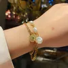 18K Gold Plated Stainless Steel Chain Roman Number Pearl Charm Bracelet for Women Gift