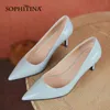 SOPHITINA Classic Pure Color Women's Pumps Genuine Leather Shallow Pointed Toe Shoes Stiletto High Heels Female Work Shoes AO511 210513