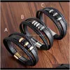 Charme JewelryKimter Heren Lederen Armband met roestvrijstalen Magnetische Sluiting Gevlochten Touw Wrap Mode Mtilayer Armbanden Bangle Q271FZ DRO