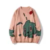 Spring and Autumn Cartoon Pattern Knitted Sweater Vintage Harajuku Loose O-Neck Sweater Cotton Pullover Men Clothing