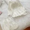 Conjunto de pijama con bordado de flores Lolita para mujer de verano, Tops + Pantalones cortos, conjunto de pijama Vintage para mujer y niña, ropa de dormir victoriana, ropa de salón 210809