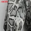 Tangadaファッション女性の蛇プリント春のプレイスーツバックジッパー長袖ボタン女性Playsuit 1F19 210609