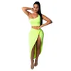 Kvinnors uppsättningar sommar sexig en axel topp solid färg split pläterad kjol casual lös tvådelad kostym kvinnlig LR1268 210531