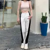 SHIJIA Streetwear irrégulière Denim pantalon femme blanc et noir taille haute jambe droite pantalon femme bas Y2k pantalon femme Q0801