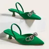 الكعوب الخضراء للنساء أشار تو كومفوف منخفضة الكعب مكتب الأحذية الربيع حجر الربيع القوس slingback السيدات مضخات zapatos دي تاكون