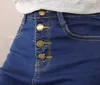 Womens Shorts Women College Winds Fashion Feminino 4 Buttons High Waist Retro Solid Color Slim Elastic Blue Fitness Denim Short