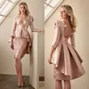 Élégant 2021 rose fleur mère de la mariée robes col en V à manches longues en dentelle mariage invité robe longueur au genou mères marié tenue de soirée