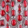 Rétro Style Rouge Pierre Naturelle Anneaux Argent Plaqué Anneau 30 pcs En Gros De Luxe Bohème Bijoux Réglable Pour Femme