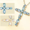 Hänge halsband Moonrocy Rose Gold Color Blue Crystal Necklace Cross Cz smycken grossistchoker för kvinnor gåva droppe