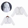 Winter Girls Cute Princess White Bolero Jacket Kids Wedding Shawl Outwear Party Plush Coat Baptism Flower Dress Faux Fur Wraps 220118