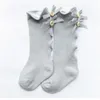 Cute Baby Sock Solid Color Bow Lase Button Decor Pończochy Pozostań Ciepła wentylacja Zastosuj All Seasons Girl High Scocks 5 5ZX L2