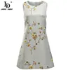 Summer sleeveless Elegant Vest Short Dress Women Fashion Designer Beading Flower Jacquar Vintage Party Mini 210522