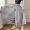 Vrouwen lente zomer geplooid losse broek mode vrouwelijke chiffon elastische taille rok zwart blauw breed been femme 210925