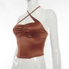 Sexig Solid Lace Up Bow Halter Ruched Crop Top Fashion Zipper Ärmlös Backless Tube Tops Kvinna Streetwear Women 210517