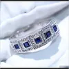 Ringe Jewelrychoucong Ankunft Vintage-Schmuck 925 Sterling Silber Blauer Saphir CZ Diamant Hochzeit Verlobungsband Ring für Frauen DR3403