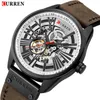 Curren Heren Mode Mechanische Horloge Mannen Waterdichte Lederen Band Horloges Mannelijke Automatische Zelfwindklok Montre Homme 210517