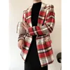 Xitimeao Kobiety Casual Woolen Coat Blazer Office Lady Plaid Slim Suit One Button Zagęścić Panie Blazers 210604