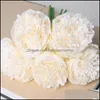 Dekorativa Festliga Tillbehör GardendeCorative Blommor Kransar 5 Heads Levande Konstgjorda Silk Blomma Peony Fake Leaf Wedding Home Party Decor