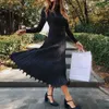 Joloo jolee elegante partido plissado camisola vestido mulheres outono mola malha vestido longo sólido slim slim plus size vestidos 210619