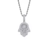 Iced Out Hand of Fatima Hamsa Pendant Necklace Copper Top Quality Cubic Zircon Bling Bling For Men Women Gifts C38696870