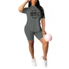 Women's Tracksuits Big Size 2 Piece Sets Women Outfits Fashion Ladies Top And Shorts Two Set Letter Print Casual Summer Clothes