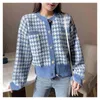 Koreanische Hahnentritt Kurze Pullover Strickjacke Jacke Frauen Elegante Nachahmung Nerz Fleece Strickwaren Tops Vintage Oansatz Gestrickte Mäntel 211218