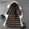 Street Style Fashion Women Winter Thick Warm Woolen Jackets and Coats Elegant Vintage Long Plaid Wool Blends Overcoat Outerwear 210601