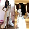 Short New Front Lace Wedding Dresses Long Sleeve Detachable Train V Neck Hollow Back High Low Bridal Gowns Formal Dress