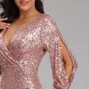 Sexig V-ringning sjöjungfru aftonklänning Lång formell promfestklänning full paljetter långärmad galadress vestidos kvinnor klänningar 2022