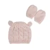 新生児の快適な暖かい編み物ウールの帽子と手袋2つの部分セットかわいい漫画の耳の幼児キャップキャップベビーヘッドウェア写真小道具