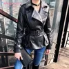 Aelegantmis Women Autumn Black Faux Leather Jackets Sashes Slim Pu Streetwear Moto Biker Ladies Outerwear 210607