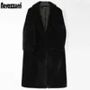 Nerazzurri Winter Długi Różowy Faux Fur Coat Kobiety Lapel Ciepłe Grube Czarna Miękka Puszysta Kurtka Luźna Stylowa Koreańska Moda 210817