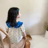 Verano floral manga corta muñeca cuello blusas 1-7 años niñas algodón turn-down casual Tops ropa 210615