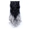 7pcs / set 130g Syntetklipp Hårförlängningar Stycken Ombre Curly Big Wavy High Temperature Fiber för kvinnor