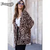 Big Pocket Leopard Faux Bontjas Vrouwen Herfst Winter Single Button Highstreet Lange Jassen Losse Vrouwelijke Bovenkleding 210510